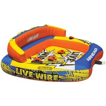 Airhead AHLW-3 Live Wire 3 Inflatable 1-3 Rider Boat Towable Lake Water Tube with Dual Tow Points, Speed Safety Valve, and Handles