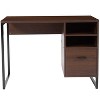 Merrick Lane Rustic Computer Desk with Shelving and Storage Drawer Metal Frame Pedestal Base Home Office Desk - 3 of 4