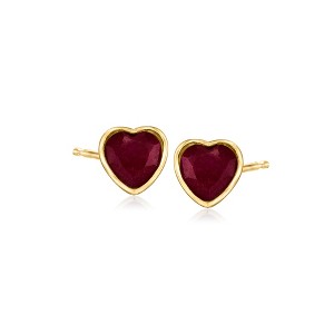 Ross-Simons 1.50 ct. t.w. Ruby Heart Stud Earrings in 18kt Gold Over Sterling - 1 of 4