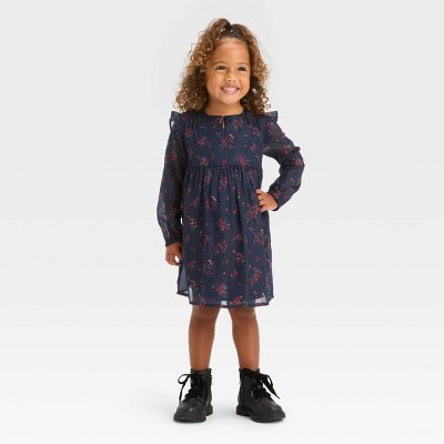 OshKosh B'gosh Toddler Girls' Floral Long Sleeve Dress - Navy Blue 12M