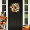 20 Inch Fall Wreath for Front Door, Autumn Maple Leaves Wreath with White Pumpkins Stripe Bow Farmhouse Decorations - 2 of 4