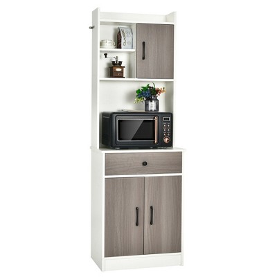 Tangkula 3-Door 71" Kitchen Buffet Pantry Storage Cabinet w/Hutch Adjustable Shelf