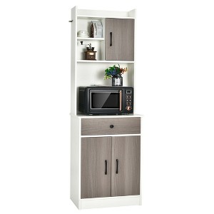 Tangkula 3-Door 71" Kitchen Buffet Pantry Storage Cabinet w/Hutch Adjustable Shelf - 1 of 4
