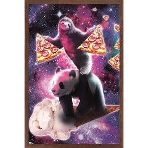 Trends International James Booker - Space Sloth With Pizza Riding Ice Cream Panda Framed Wall Poster Prints - 1 of 4