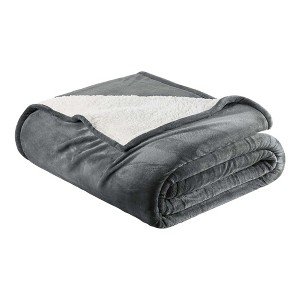 Velvet Plush Blanket with Faux Shearling Reverse - Great Bay Home - 1 of 4