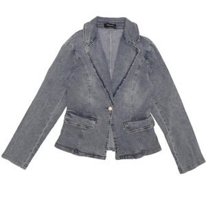 INSPIRE CHIC Women's Notched Lapel Button Up Long Sleeve Washed Denim Blazer - 1 of 4