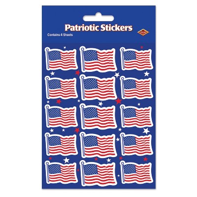 Beistle U S Flag Stickers, 4.75" x 7.5", (24/Pkg) Multicolored