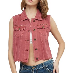 Anna-Kaci Women's Cotton Denim Cropped Vest - 1 of 4