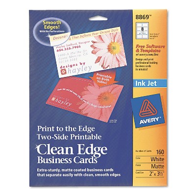 Avery Print-to-the-Edge 2-Sided Clean Edge Business Card Inkjet 2x3 1/2 Wht 160/Pk 8869