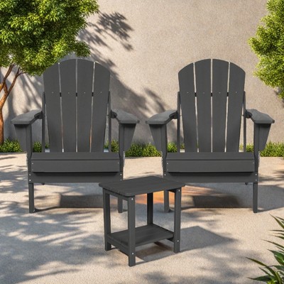 FURNIinspire Patio Seating Sets Folding Adirondack Chairs With Side Table, 3-Piece Rocking Chairs Set With Wood Texture, Gray, 30“*28”*35“