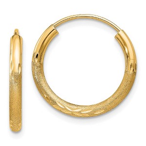 Black Bow Jewelry 2mm x 13mm 14k Yellow Gold Satin Diamond-Cut Endless Hoop Earrings - 1 of 4