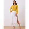 Allegra K Women's Round Neck Bell Long Sleeve Smocked Hem Cropped Blouse - 3 of 4