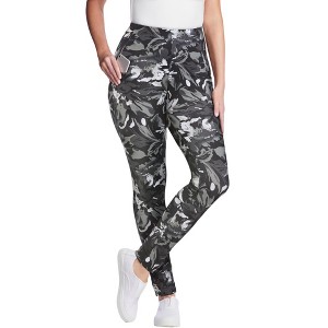 Woman Within Plus Size Petite Stretch Cotton Printed Pocket Legging - 1 of 3