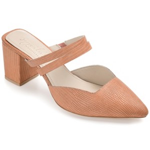 Journee Signature Womens Genuine Leather Kaitlynn Mules Low Block Heel Almond Toe Pumps - 1 of 4