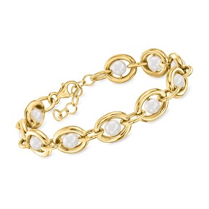 Ross-Simons 5.5-6mm Cultured Pearl Link Bracelet in 18kt Gold Over Sterling Size 7 - 1 of 3