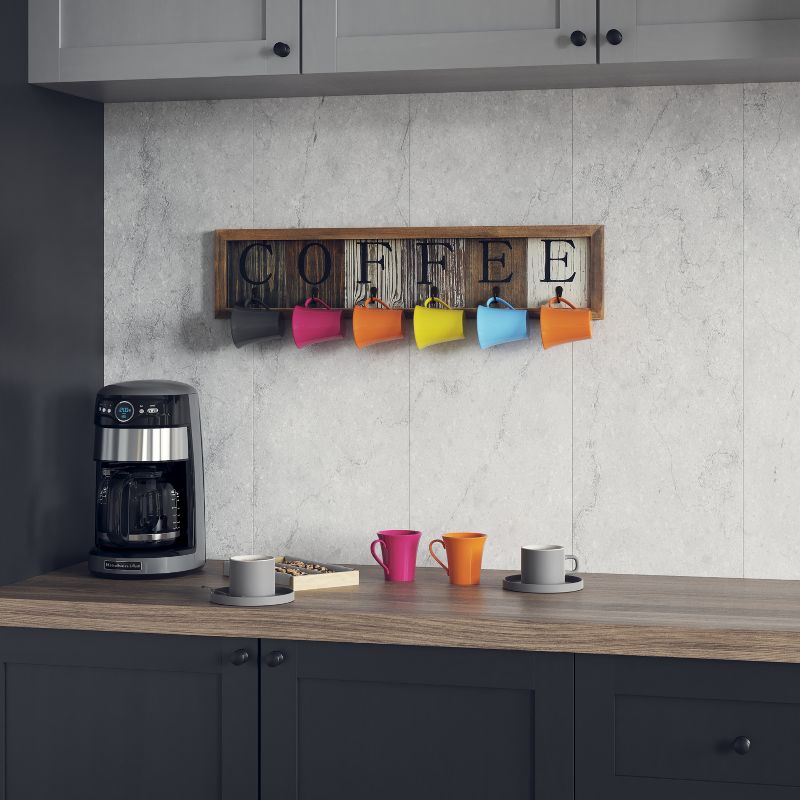 Emma and Oliver Distressed Rustic Coffee Sign with 6 Sturdy Metal Hooks to Accommodate Most Mug Sizes, 2 of 12
