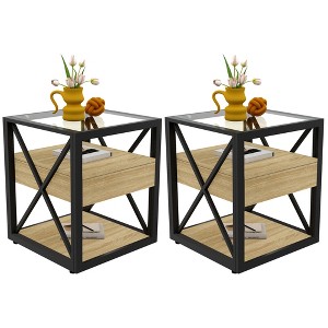 KTMBDW Modern End Table, Small Side Table, Nightstand with Tempered Glass Top and Drawer, Sofa Table for Small Spaces, Living Room, Bedroom - 1 of 4