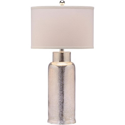 Silver Mercury Glass Bottle Table Lamp Set with White Drum Shades