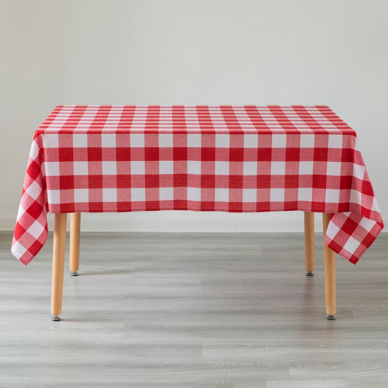 Deerlux Red and White Waterproof Plaid Checkered Gingham Outdoor Picnic Tablecloth, 55" x 78" Rectangle, 3 of 7