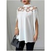 Women's Sheer Yoke Embellished Blouse Mock Neck Flowy Long Sleeve Top - 3 of 4