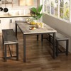 Hooseng 3-Piece Dining Table Set wtih 2 Benches, Farmhouse Style Dining Room Set for 4, Particle Board Table Top and Robust Metal Frame Dinette Set - 2 of 4