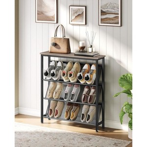 4-Tier Slanted Shoe Rack with Wooden Top & Metal Frame, Narrow Slim ...