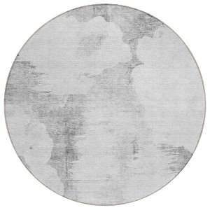 Silver Gray And Pewter Abstract Washable Indoor Outdoor Area Rug - 1 of 4