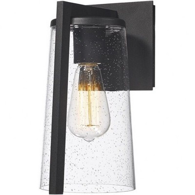 Black Aluminum Outdoor Wall Light with Clear Seeded Glass Shade