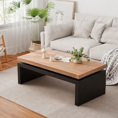 Rectangle Wood Coffee Table,47" Mid Century Modern Farmhouse Wooden Coffee Tables for Living Room Natural Solid Firwood Tabletop-Cuddlewood