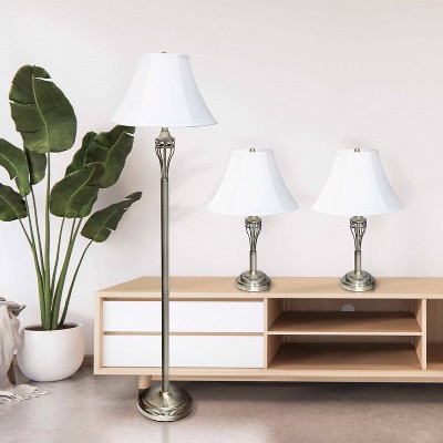 Antique Brass 3-Piece Lamp Set with White Bell Shades