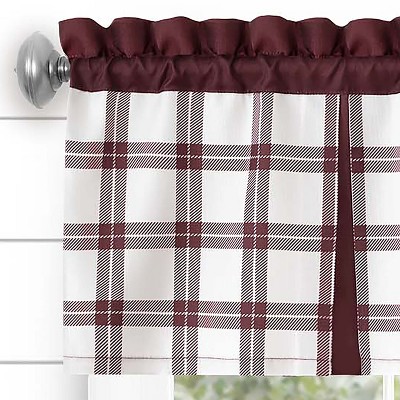 Burgundy and White Plaid Rod Pocket Window Valance