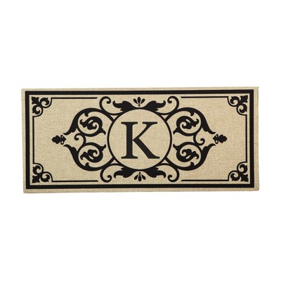 Evergreen Flag Cambridge Monogram Burlap Sassafras Switch Mat, Letter K