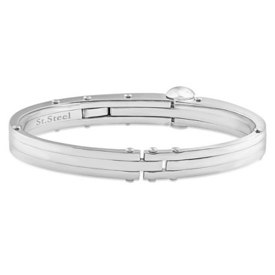 Pompeii3 Men's Steel Polished Latched 8" 10mm Cuffed Bracelet