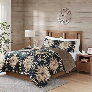 3pc Full/Queen Sierra Oversized Print Plush Coverlet Set Tan/Black: Woolrich Microplush Bedding Set with Shams - 1 of 4