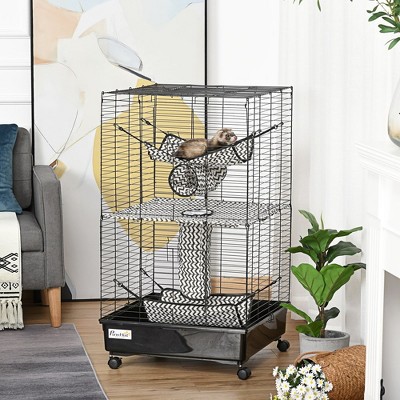 LOVMOR 42" Ferret Cage Wheels Brakes with Hammocks in Black