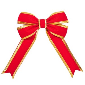 Vickerman 15" x 18.5" Red Canvas Gold Trim Outdoor Christmas Bow - 1 of 3