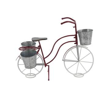 23" Eclectic Tin Novelty Bicycle Plant Stand Red/Gray - Olivia & May