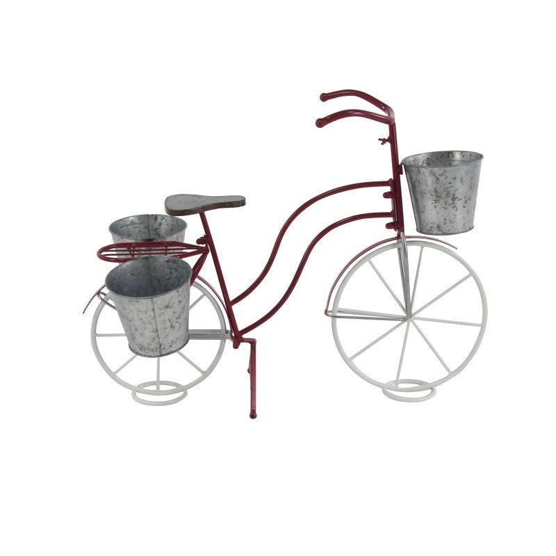23&#34; Eclectic Tin Novelty Bicycle Plant Stand Red/Gray - Olivia &#38; May, 1 of 7