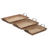 Olivia & May Set of 3 Wood Tray with Beaded Border and Metal Handles Black/Brown: Nautical Coastal Decor, Decorative Platters - 2 of 4