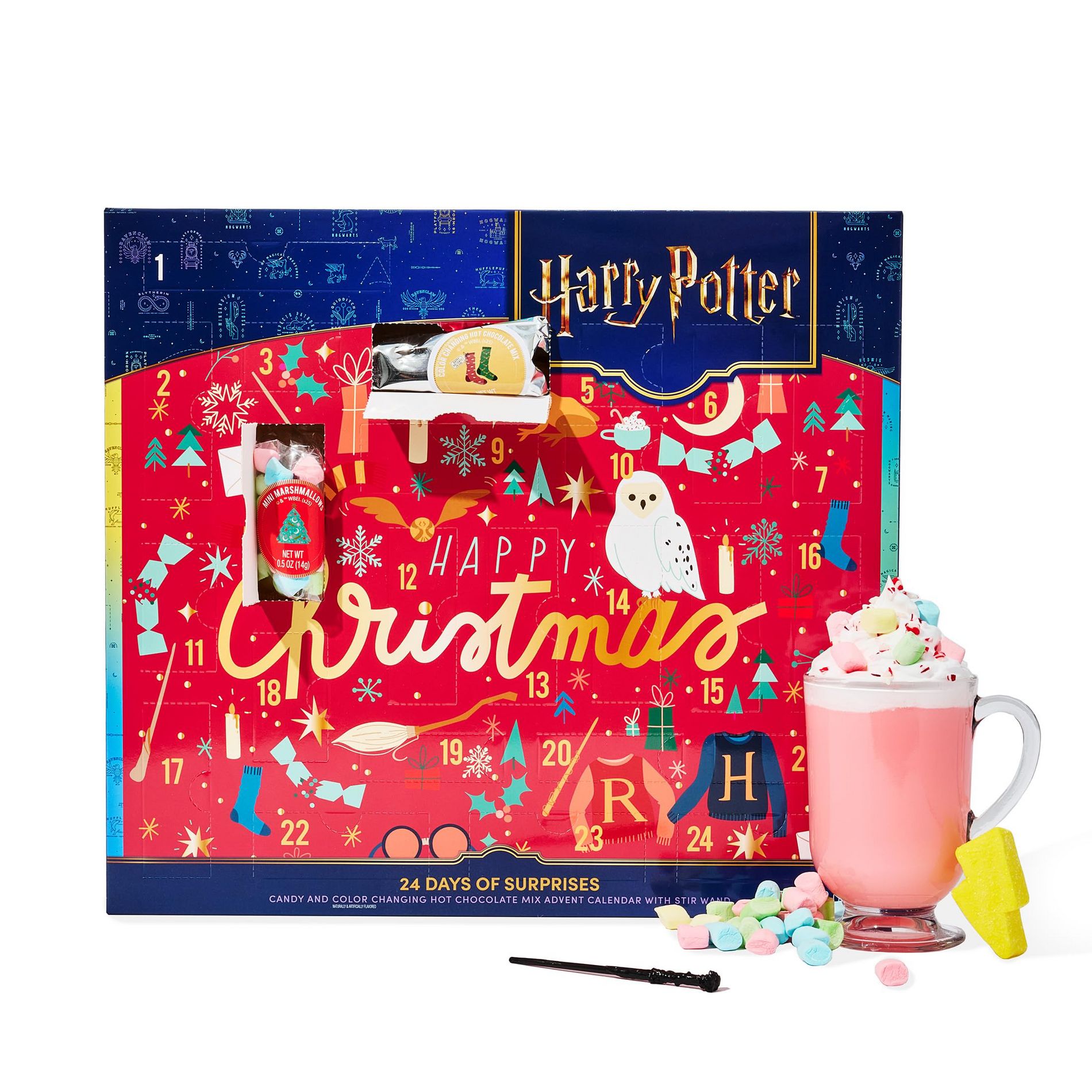 HARRY POTTER 24 Days of Surprises 2025 Advent Calendar, Includes 12 Color-Changing Hot Chocolate Mixes, 4 Toppings & Stir Wand Officially Licensed