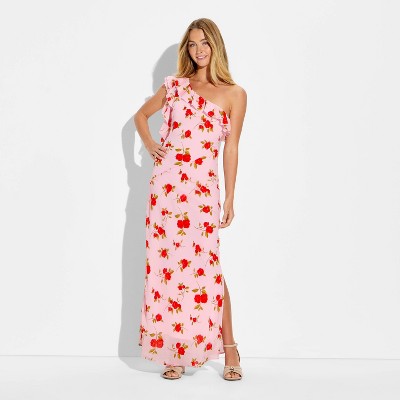 Women&rsquo;s Ruffle One Shoulder Midi Bodycon Dress – Wild Fable Pink Floral