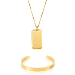 Adornia Men's Gold Tarnish Resistant 2-PIECE Cuff and Dogtag HOLIDAY Set - 1 of 4