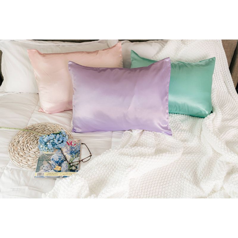 Morning Glamour Standard Satin Solid Pillowcase Aqua, 4 of 8