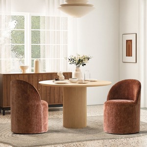 Set of 2 Upholstered Dining Chairs with Wheels, Chenille Barrel Style Rolling Chairs for Kitchen or Modern Dining Room-Maison Boucle - 1 of 4