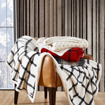 Red Plaid Reversible Sherpa Fleece Throw Blanket
