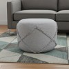 HomeRoots 18" Gray Cotton Cylinder Geometric Pouf Ottoman - 2 of 4