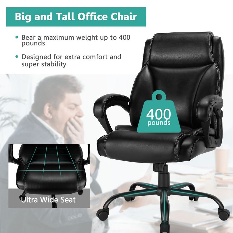 Costway 400 LBS Big & Tall Leather Office Chair Adjustable High Back Task Chair, 4 of 11