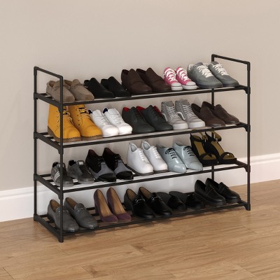 Black 4-Tier Stackable Metal and Plastic Shoe Rack