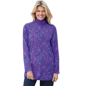 Woman Within Plus Size Mockneck Long-Sleeve Tunic - 1 of 4