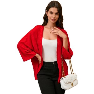 Coolmee Women's Open Front Batwing Long Sleeve Lightweight Drape Cardigans Casual Loose Side Split Cardigan - 1 of 4
